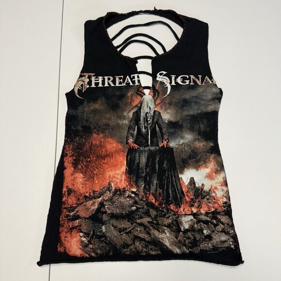 Vintage Threat Signal Band Tee Womens Top Rework Custom XS - Picture 1 of 8